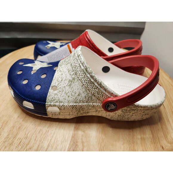 Crocs Classic Texas Flag Clog Women's 10 Men's 8 Red White Blue - Picture 3 of 9